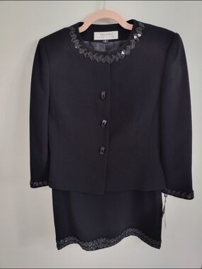 Tahari Black Embellished Women's Skirt Suit